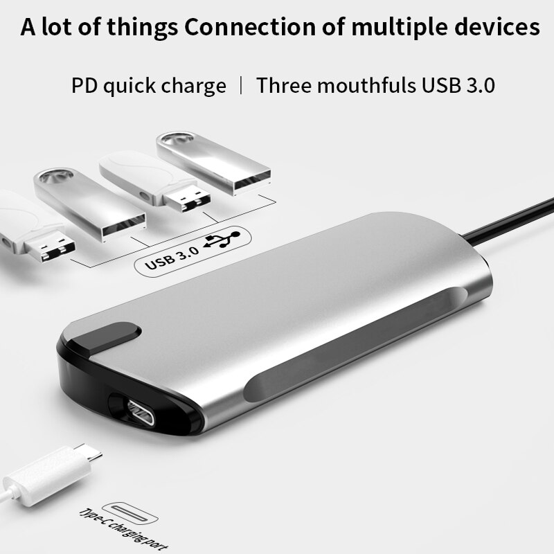 Hub USB 5-en-1 à Hub de données de Type C avec 5 ports USB 3.0 USB-C PD chargeant l'écran 4K pour téléphone portable s