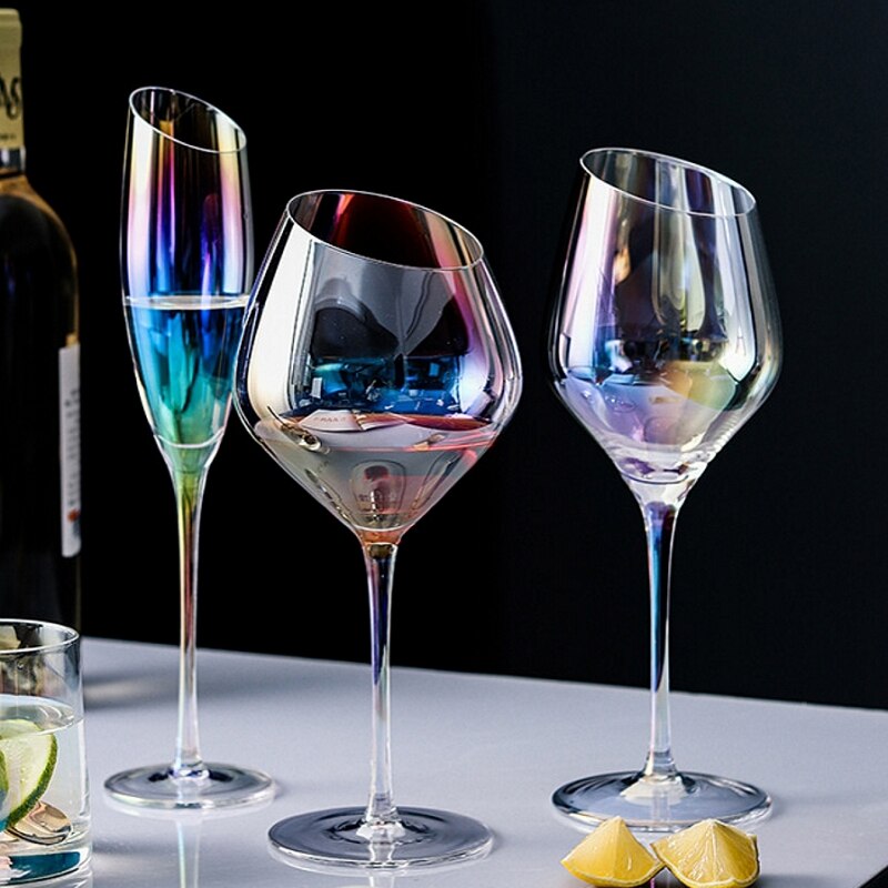 Verres en biseau en cristal Transparent, verres colorés, Style nordique Ins, changement de couleur, tasse à vin