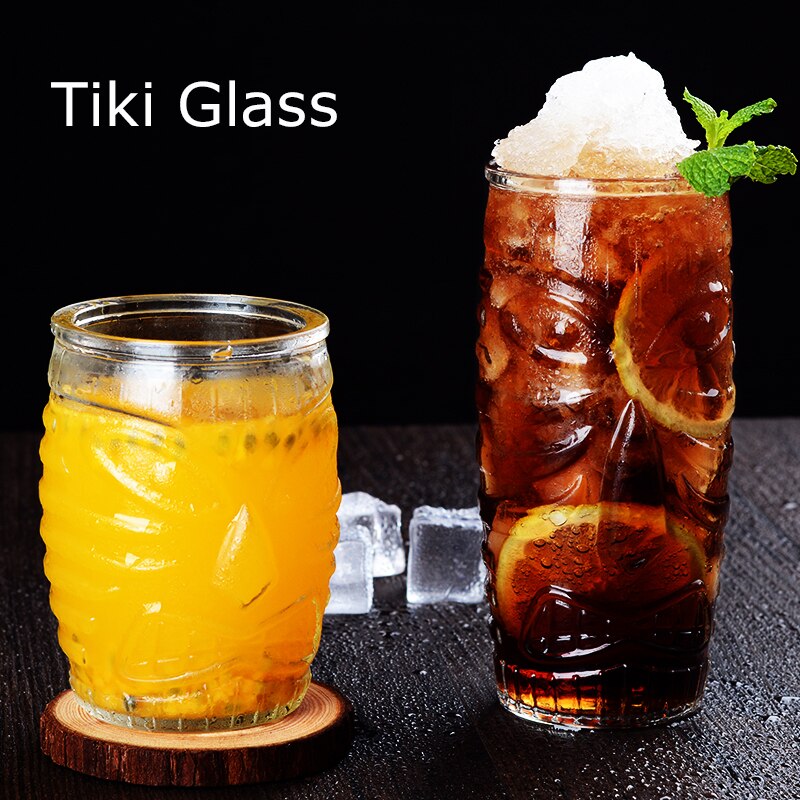 Tazas de vidrio Tiki, tazas para cóctel con forma de cabezas de Tiki, ideales para cócteles tropicales