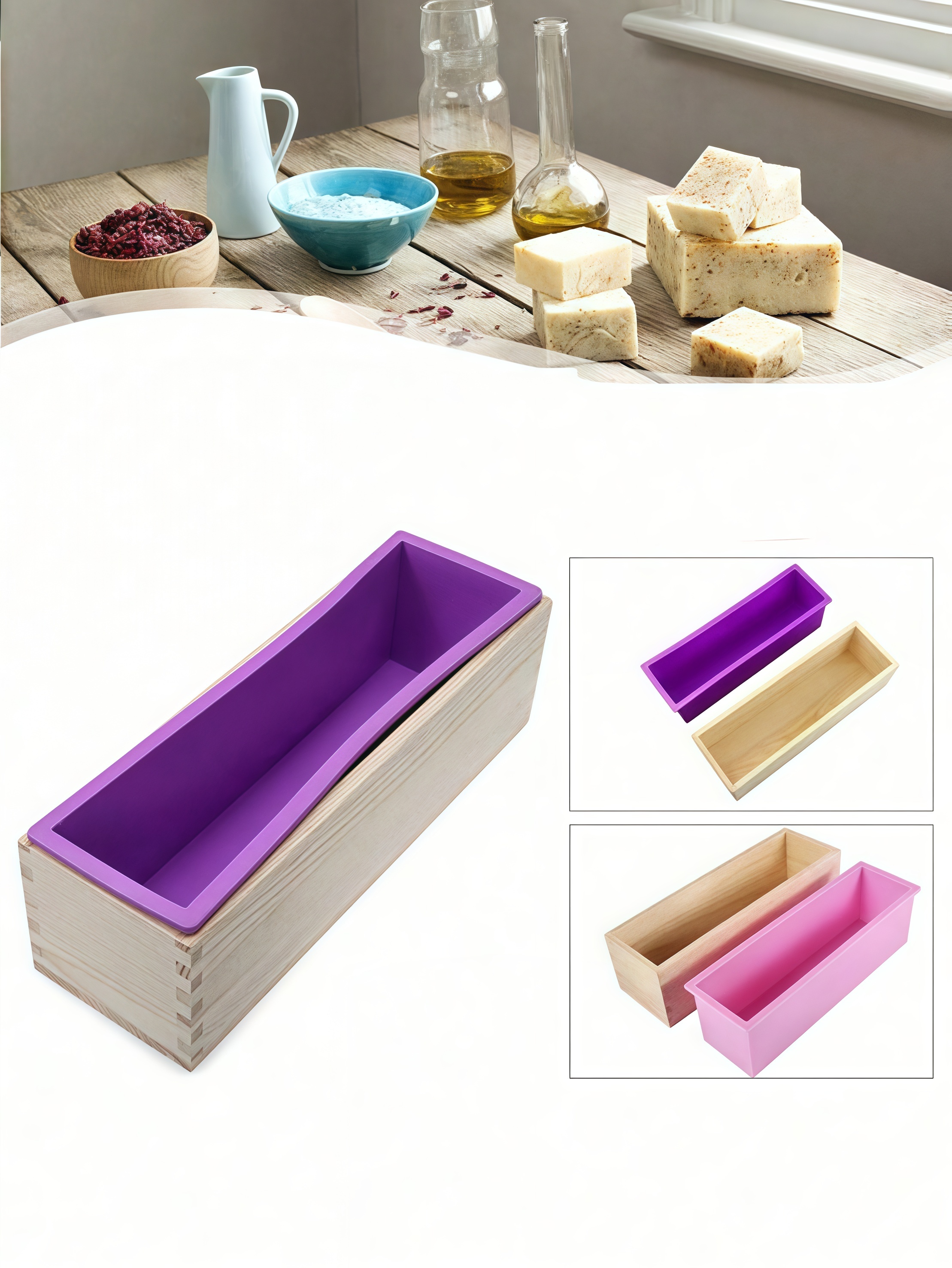 1.2L Silicone Soap Mold Flexible Rectangular Loaf Mold Wood Box Soaps Making DIY Tool for Soap Cake Making 42oz