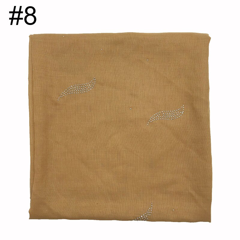 1PC musulman foulard bandana solide écharpe chaude strass châles carré pashmina femmes populaire silencieux islamique hijab: 8