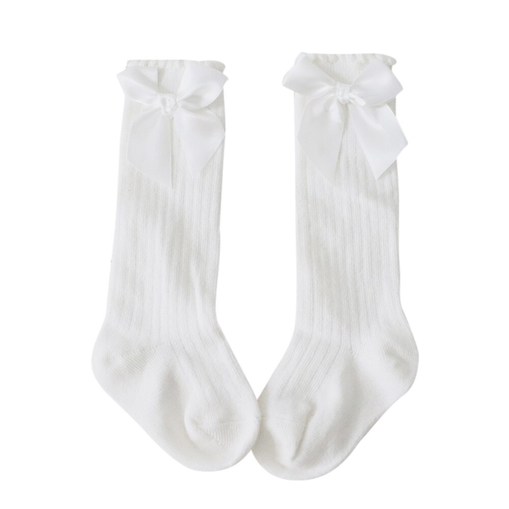 Kids Sokken Meisjes Effen Grote Boog Knie Hoge Lange Zachte Katoen Kant Baby Sokken Kids Skarpetki Dla Dzieci Skarpetki damskie: WHITE / S