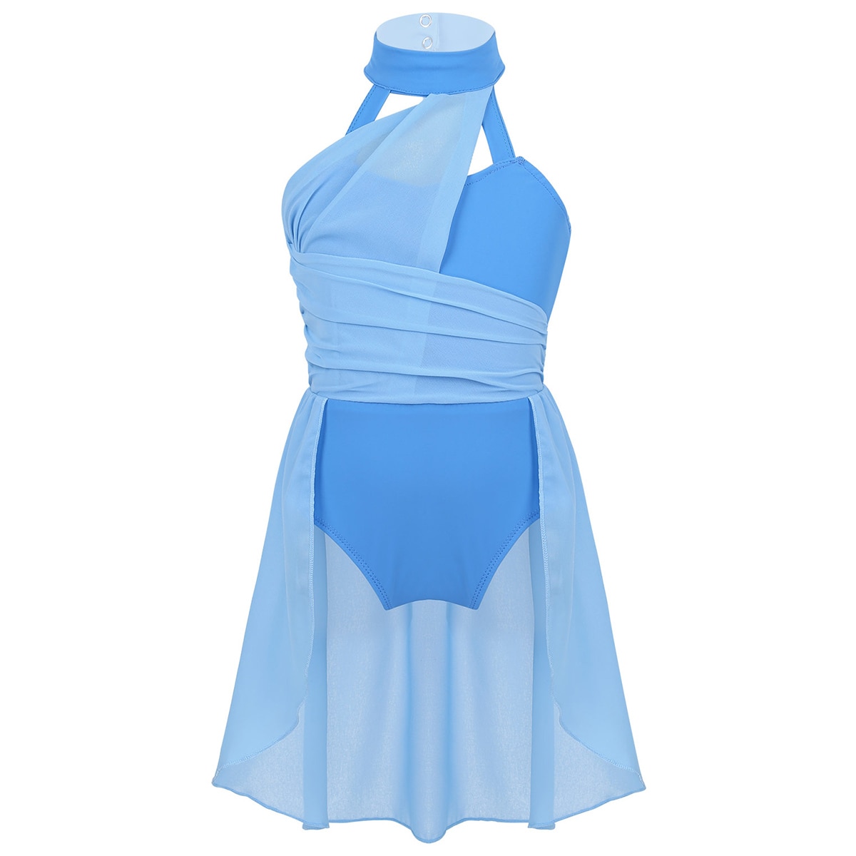 Kid Meisjes Ballet Dans Turnpakje Jurk Mouwloos Ruches Chiffon Lijfje Gekooide Rug Gymnastiek Kunstschaatsen Lyrische Dans Kostuum