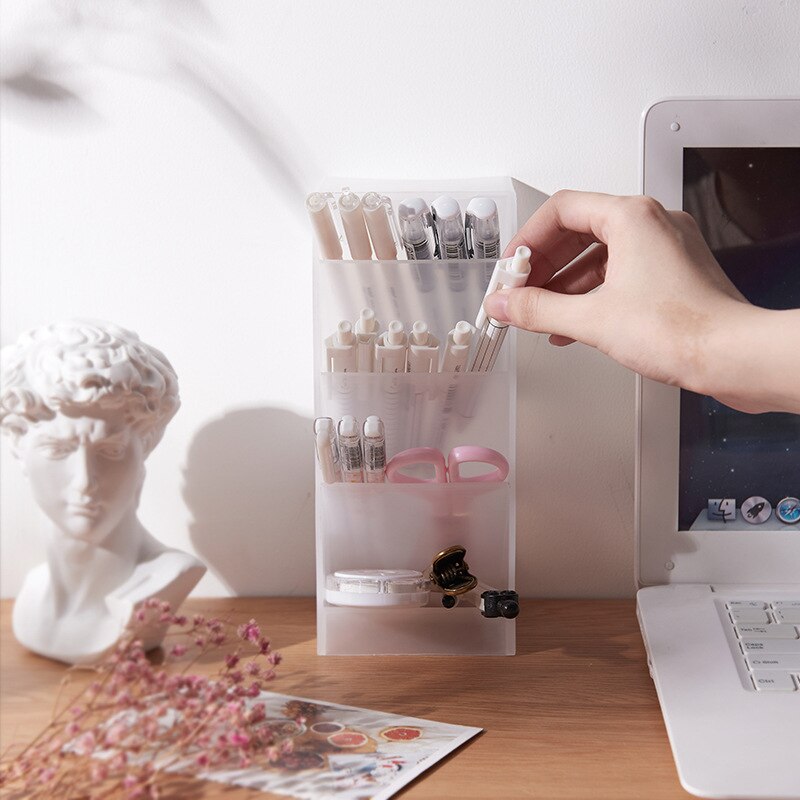 Four Grid Multifunction Storage Box Translucent Diagonal Insertion Insert Oblique Pen Holder Home Office Storage Box