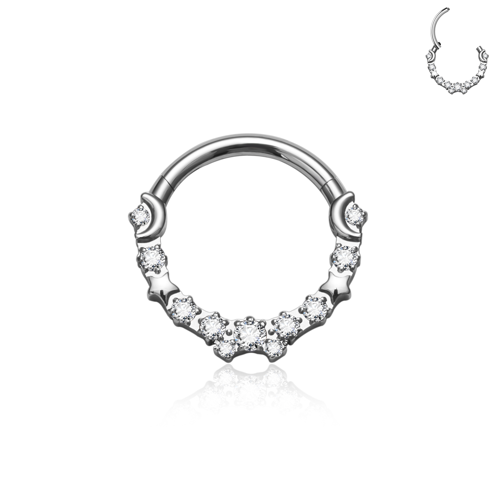 ASTM G23 Titanium Ronde CZ Piercing Septum Hoop Scharnier Neusring Kraakbeen Clicker Daith Tragus Helix Oorbellen Lichaam Sieraden: Black / Gerhodineerd