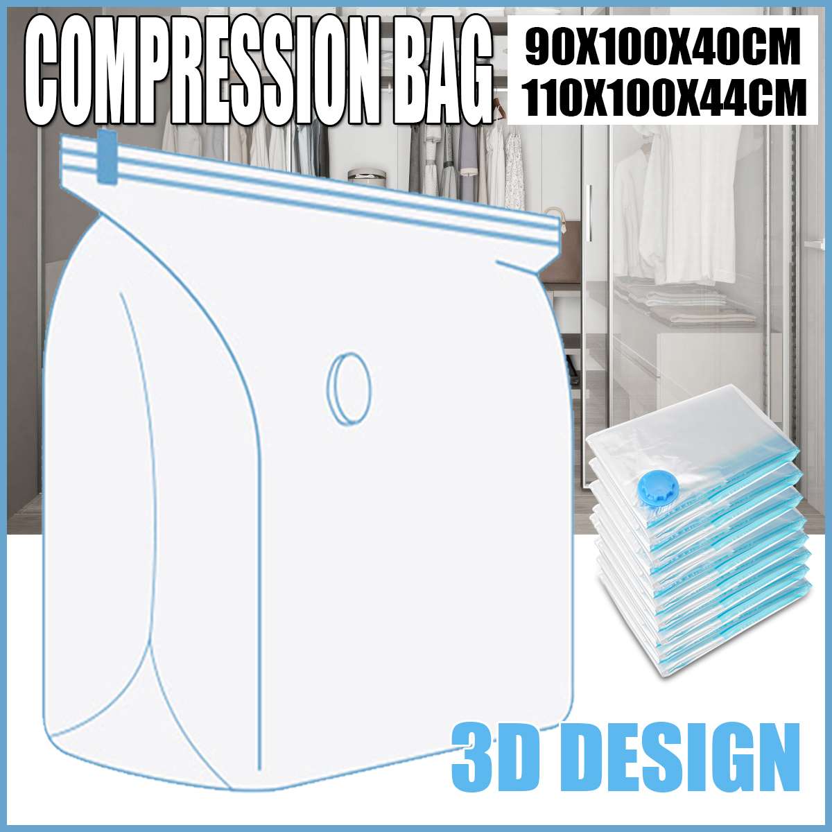 3D Grote Vacuümzak Kleding Opbergzakken Gecomprimeerd Organisator Space Saver Stofdicht Thuis Kamer Opvouwbaar Storage Vacuümzak