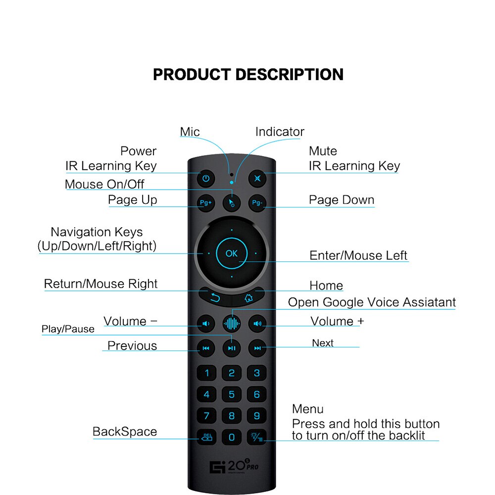 G20S PRO BT 2.4G Remote Control Backlit Air Mouse Gyroscope IR Learning Voice Assistant for Google Certificated Android TV BOX