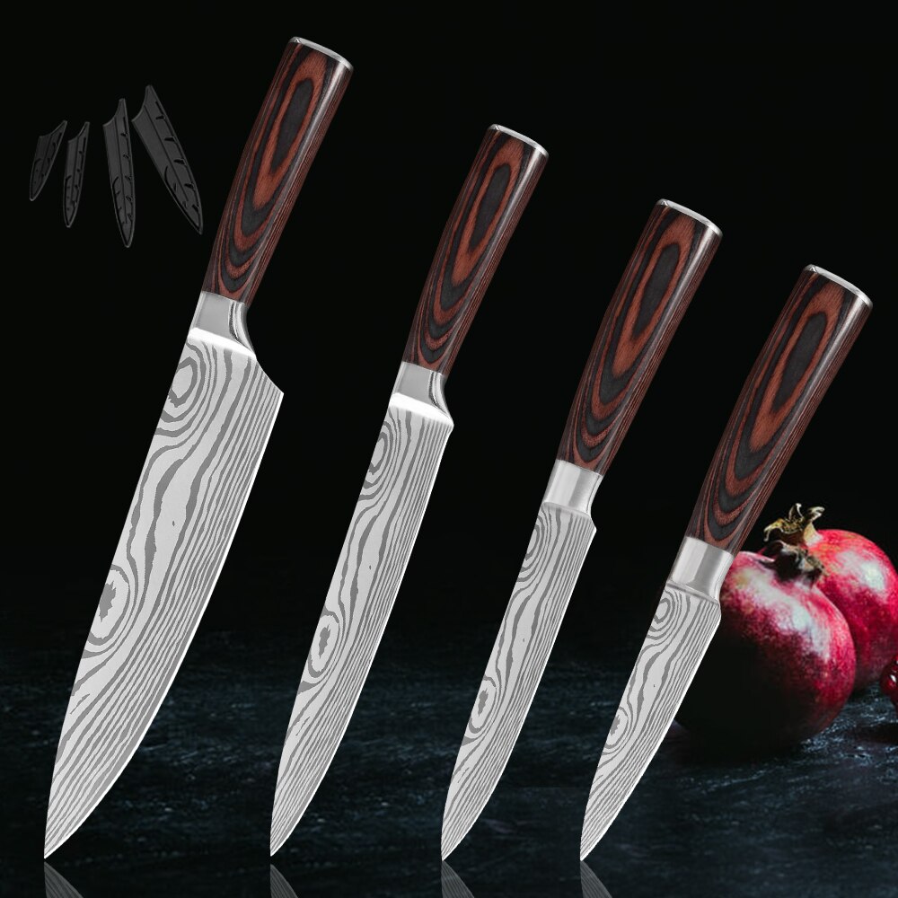 Muz rostfritt stål kökskniv set skärverktyg santoku hackare urbening skiva bröd kock japanska köksknivar bestick: 4 st