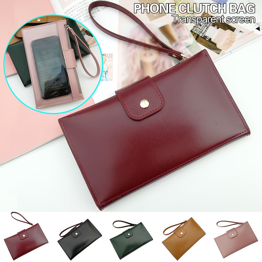 Mobile Phone Bag Anti-theft Wallet Back Side Clear Touching Screen Leather Bag Pouch Bag Women Girls Lady Mini Bag