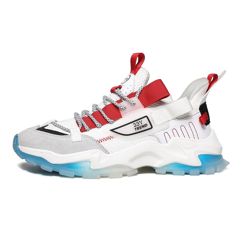 Chunky Sneakers Men Shoes Black Outdoor Trend Platform Sports Jogging Running Shoes: White Red / 8