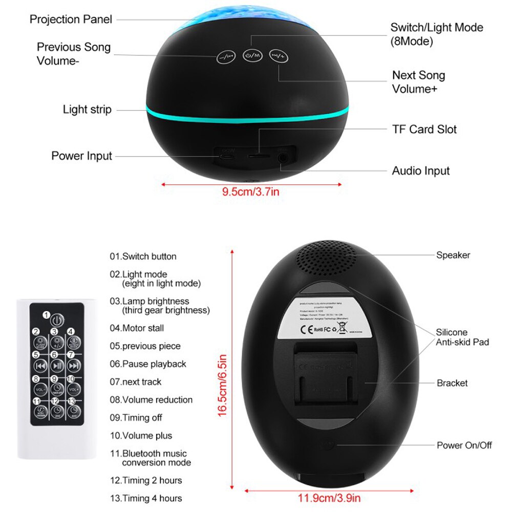 Chanceux pierre océan vague projecteur scène lumière effet veilleuse Bluetooth lecteur de musique télécommande eau vague couleur lampe