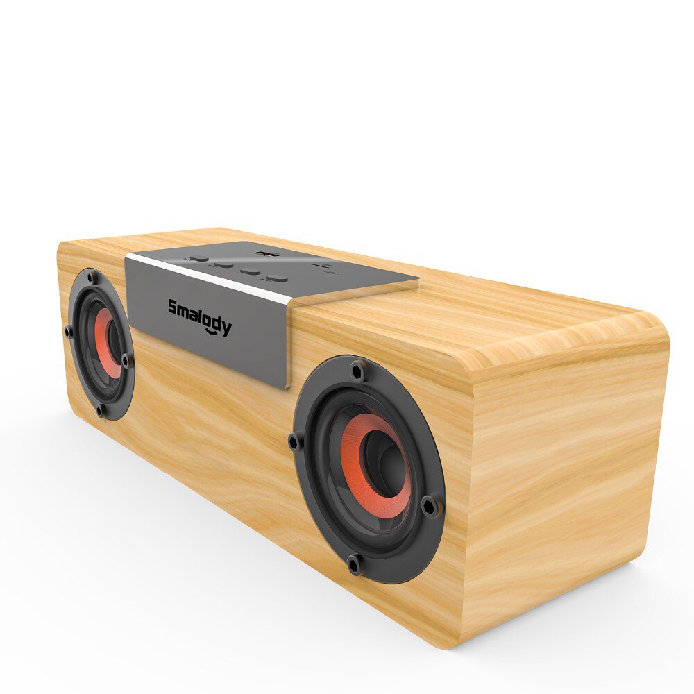 Smalody drahtlose bluetooth lautsprecher Holz TV Soundbar Stereo Bass lautsprecher Schreibtisch PC Computer boombox USB FM Radio Klang Kasten: Gelb