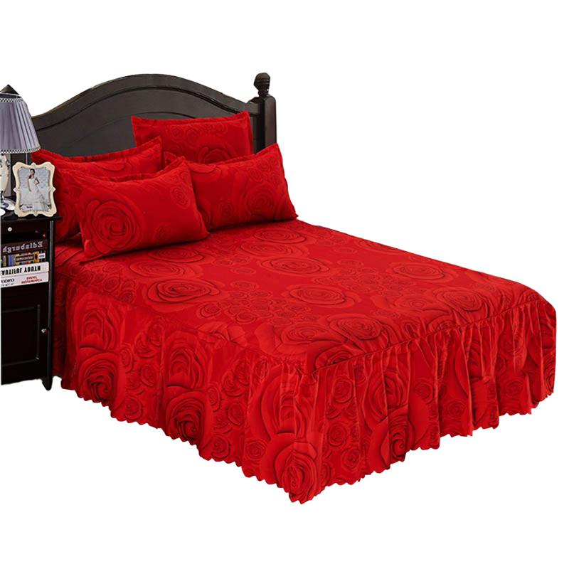 Bed Rok Rode Roos Beddengoed Ruches Bed Rok Sprei Sprei Creatieve Home Decoratie Bed Rok Bruiloft Accessoires: 180 x 220CM