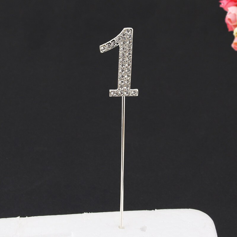 Glitter Alloy Rhinestone Number Cake Toppers Baby Shower Birthday Decoration Wedding Gold Silver Digital Cakes Dessert Decor: Sliver-1