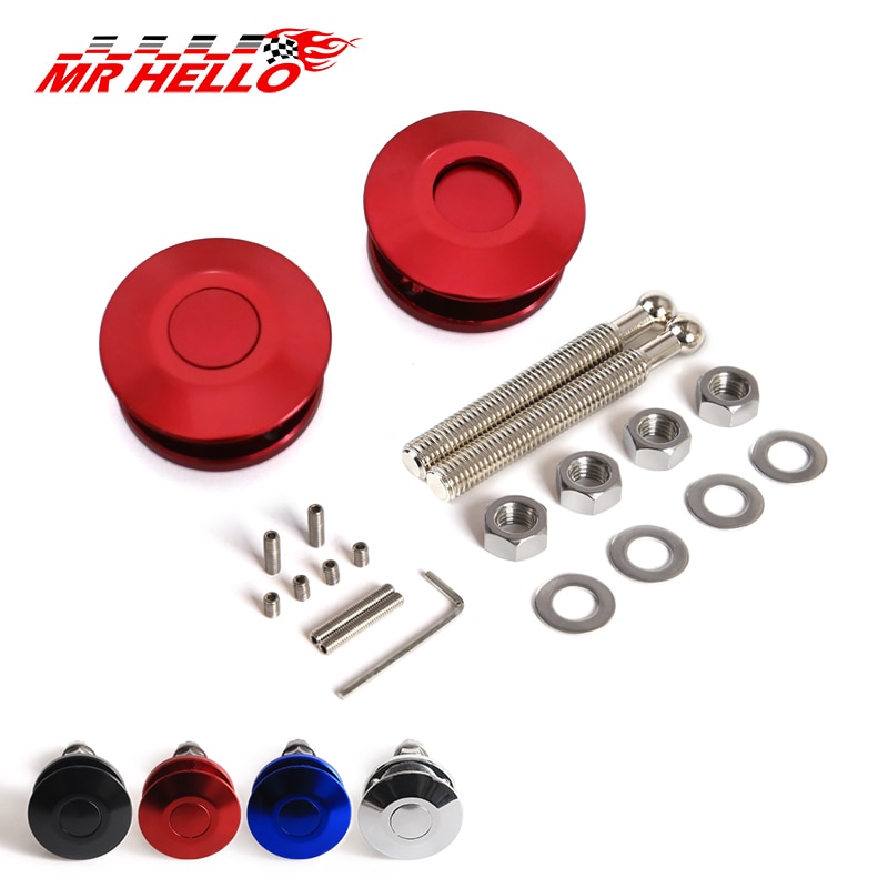 2 pcs Universal Push Button Billet Hood Pins Lock Clip Kit Car Quick Latch For FORD Mustang 4.6L V8 96-04