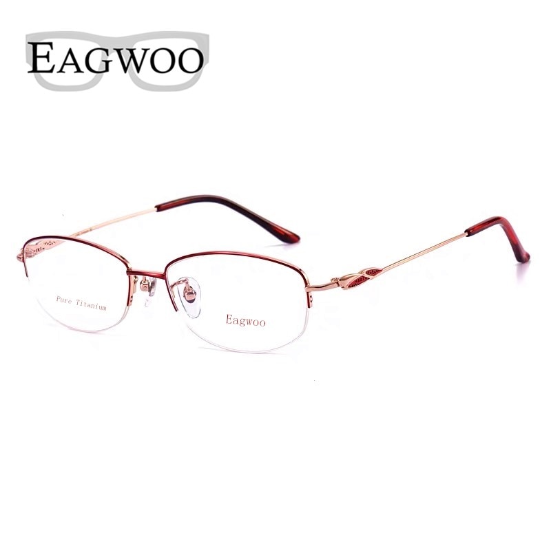 Ren titanium briller kvinder briller gyldne briller halv kant brille højkvalitets receptpligtige briller