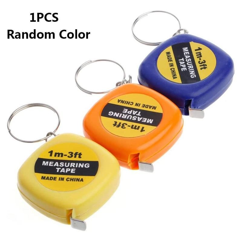 Mini stalen meetlint voor kinderen, lengtemeter, sleutelhanger, gemakkelijk intrekbaar meetlint, sleutelhanger, klein meetlint, willekeurige kleur