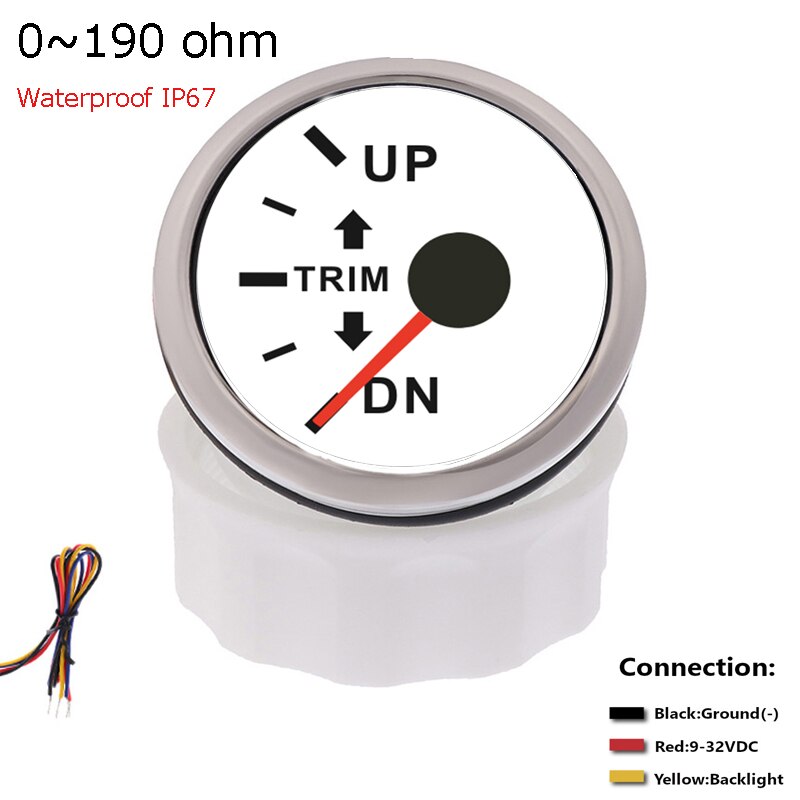 52mm båt marine påhengsmotor trim tilt måler vanntett  ip 67 up- dn trim måler for 0-190 ohm venstre side med bakgrunnsbelysning