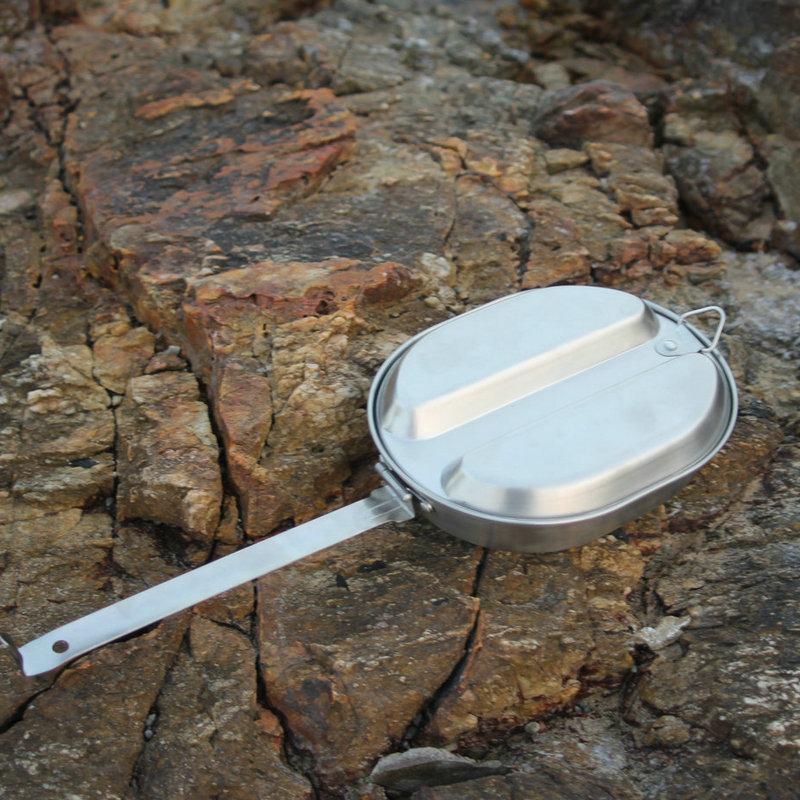 2 in 1 Edelstahl 304 Mittagessen Kasten Faltbare Griff Zwei Größen von Soldat Kochgeschirr draussen Camping Herde einstellen Picknick Kasten