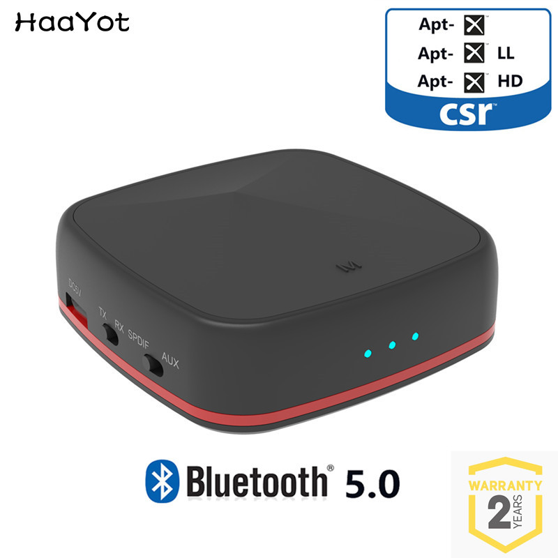 HAAYOT Bluetooth 5.0 Audio Adapter - CSR8675 Transmitter Receiver - AptX HD Low Latency - Optical SPDIF/3.5mm AUX