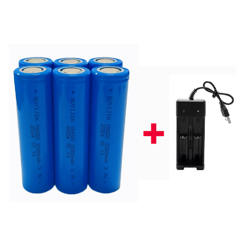 2000mah 18650 Rechargeable Battery with Charger 3.7V Li-ion Batteries for Electric Pointer Doorbell Flashlight Lithium Battery: SKY BLUE