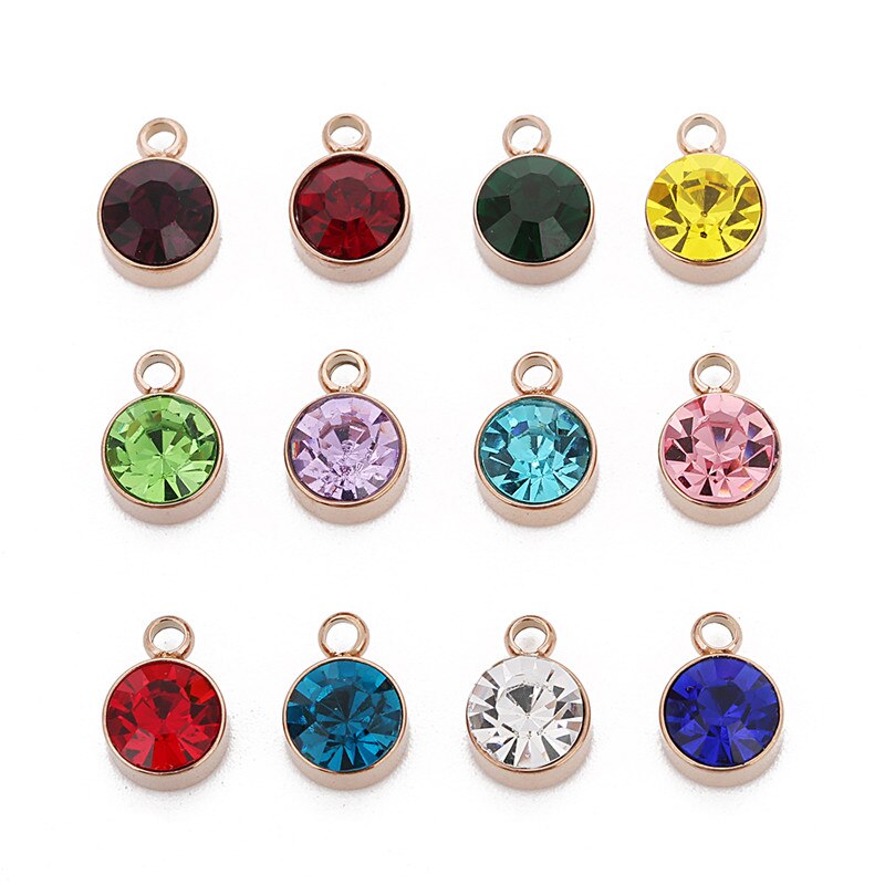 5pcs 12 Colors Stainless Steel Colorful Crystal Charms Cz Rhinestone Birthdaystone Charm &Pendant For Birthday Jewelry Making