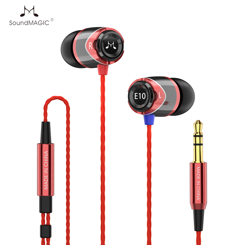 SoundMAGIC-auriculares intrauditivos E10 con cable, estéreo HiFi de graves potentes: Black-Red