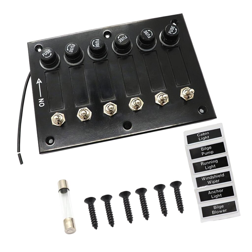 6 Gang Toggle/Rocker Switch Panel &amp; 5A Fuses DC 12/24V For Marine Boat Caravan RV Yacht Camper Truck Trailer ABS Waterproof