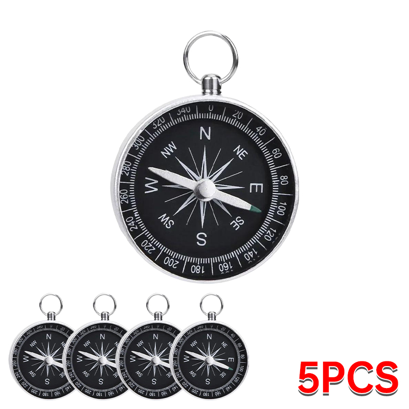 Round Compass Portable Aluminum Lightweight Emergency Compass Mini Children's Compass Wilderness Adventure Travel: Light Grey