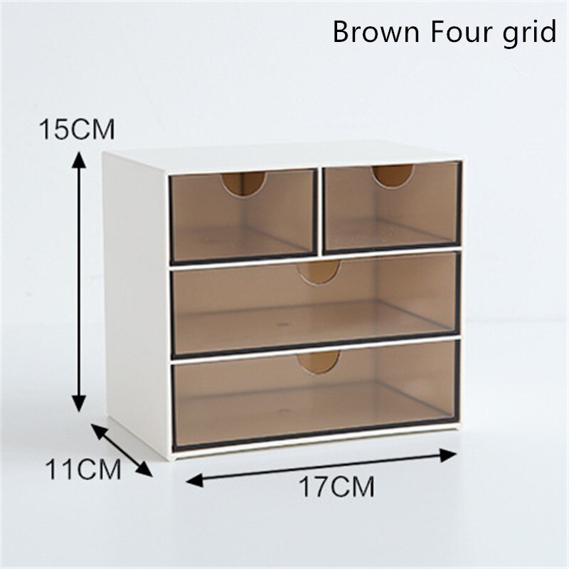 Plastic Drawer Storage Box Home Jewelry Office Stationery Sundries Container Desktop Decoration: Brown Four grid