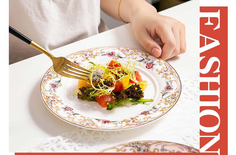 4pcs set, 8inch, fine bone china platter, porcelain dinner plates set, ceramic dinnerware set plates, kitchen plate flatter