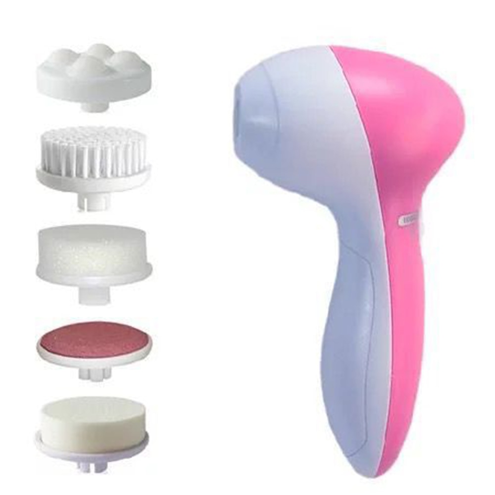 Elektrischer Gesichtsreiniger, 5-in-1, Gesichtsreinigungsbürste, Waschmaschine, Spa, Hautpflege, Massagegerät, Mitesser-Reinigung, Gesichtsreiniger-Werkzeuge: Rosa