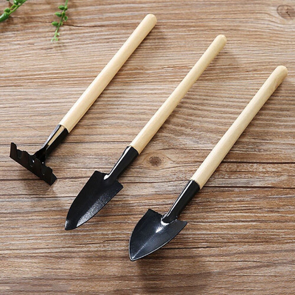 3 Pcs Garden Hand Trowel Shovel Spade Digging Gardening Tool with Wooden Handle