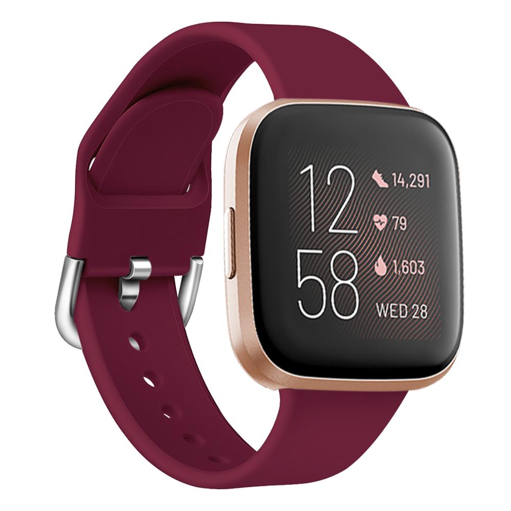 Ren farge armbånd til fitbit versa 2/ versa lite vanntett erstatning myk silikon klokkerem correa: Vinrød / L