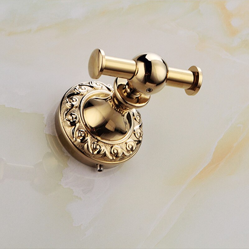 Antyczny mosiądz łazienka sprzętu zestaw złoty polerowany podwójny uchwyt na ręcznik akcesoria łazienkowe uchwyt ścienny robić montażu na ścianie łazienki produkty: robe hooks