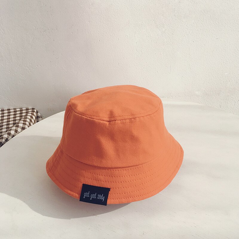 Enfärgad bomull babymössor vår sommar barn pojkar flickor solhattar höst fiskare hatt barn strandmössor småbarn bucket hattar: Orange