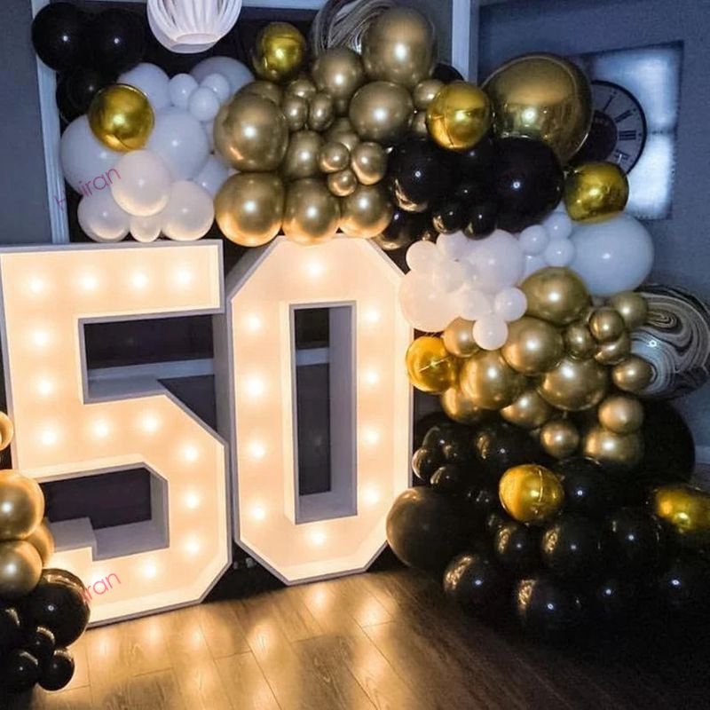 Figura de cumpleaños gigante con 10 Luces, 30, 40, 50 cumpleaños, marco de número, decoración de boda, caja de relleno de globos para Baby Shower