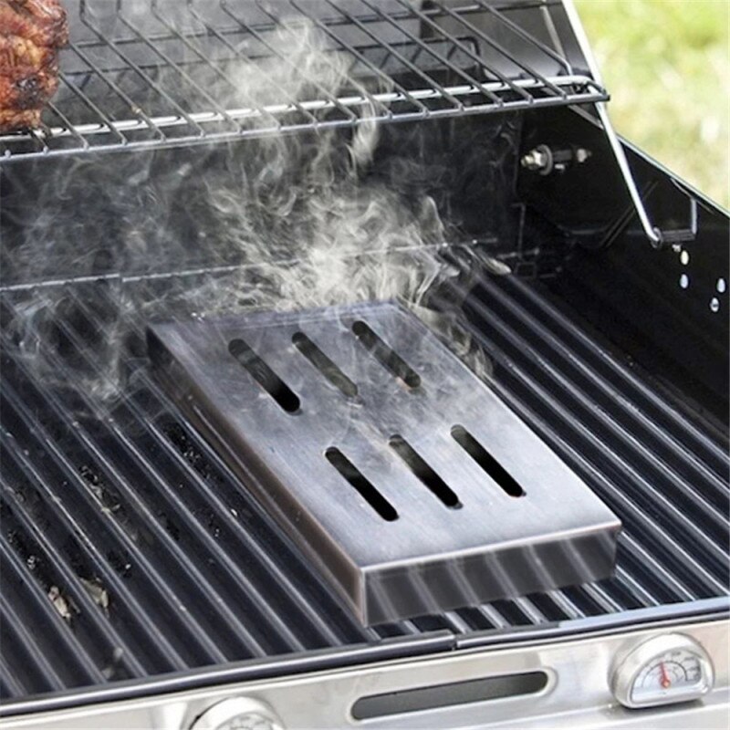 Rvs Roker Box-Houtskool & Gas Barbecue Vlees Roken Met Scharnierend Deksel Gat Koud Rook Generator Custom Box bbq
