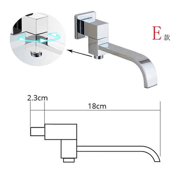 BECOLA – bec de robinet mural en laiton chromé/noir, bec carré et rond, accessoires de robinet de douche cascade: E
