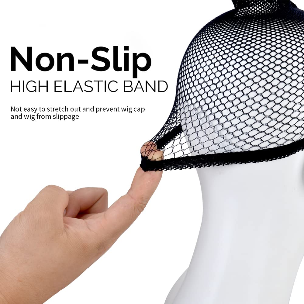 Gorro de malla para peluca, red elástica para el cabello negro, red elástica para peluca de rejilla con extremo abierto, gorro de malla transpirable para accesorios de peluca