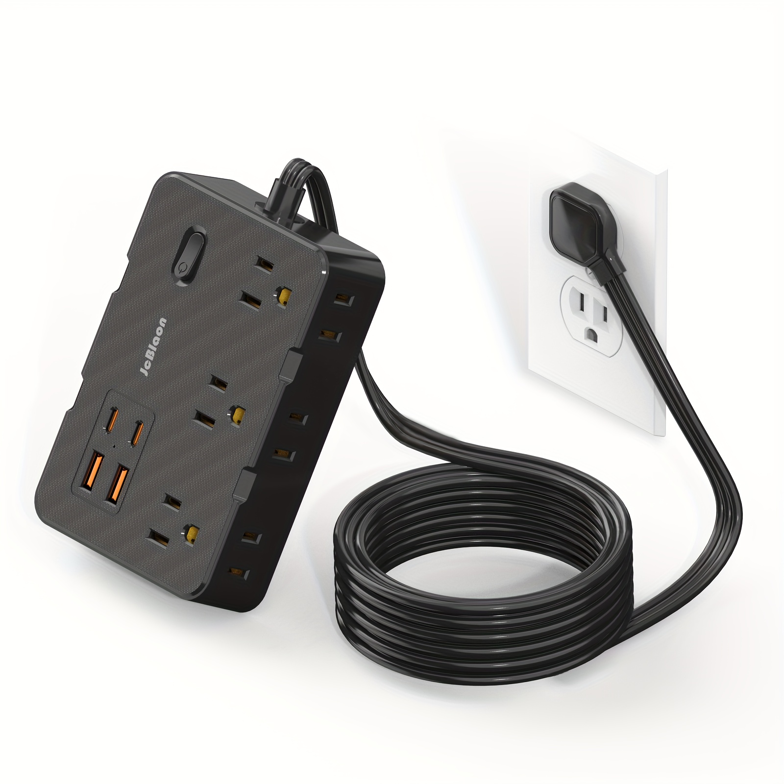 Ultra Thin Flat Plug Extension Cord with 4 USB Ports(2 USB C), 5ft Surge Protector Power Strip, 6 Widely Outlets Extender: black