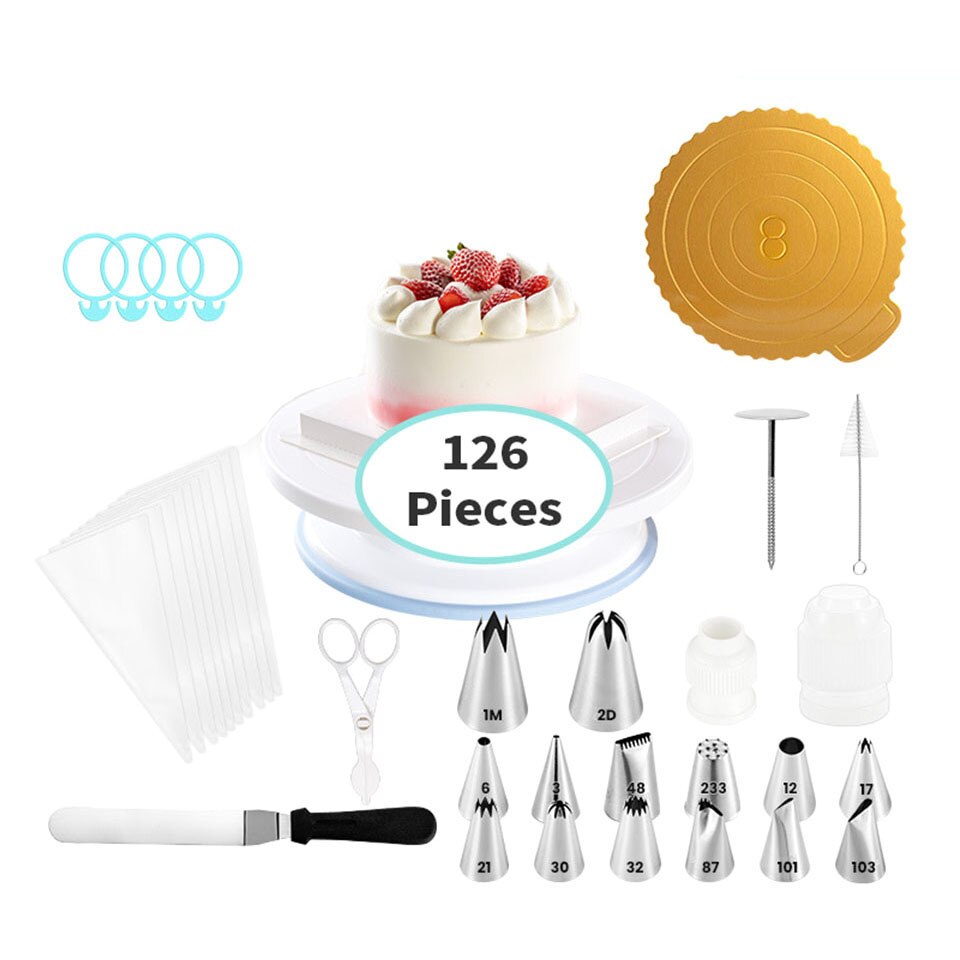 126Pcs Cake Decorating Tools Turntable Pastry Bags Nozzle Bakware Baking Accessories Baking Tools Cake Baking Set Cake Turntable