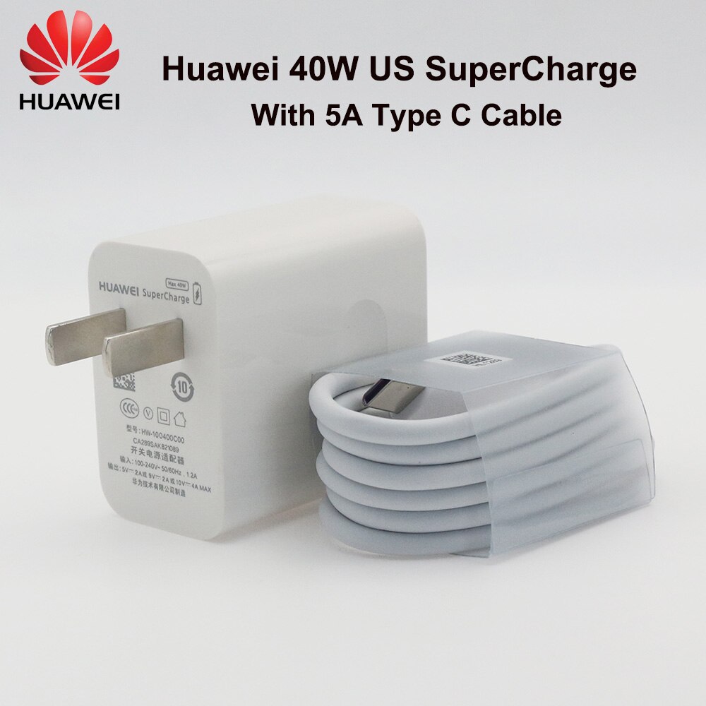 Originele Huawei P20 40W Fast Charger 10V 4A Super Charge Adapter 5A Usb Type C Kabel Voor Nova 5 T Pro Mate 30 40 Pro P 20 30 40