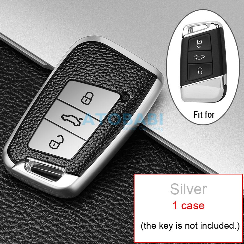 Funda de cuero TPU para llave de coche para VW Magotan Volkswagen Passat B8 Skoda Superb Kodiaq A7 llavero inteligente Protector de llavero remoto: Silver 1 Case