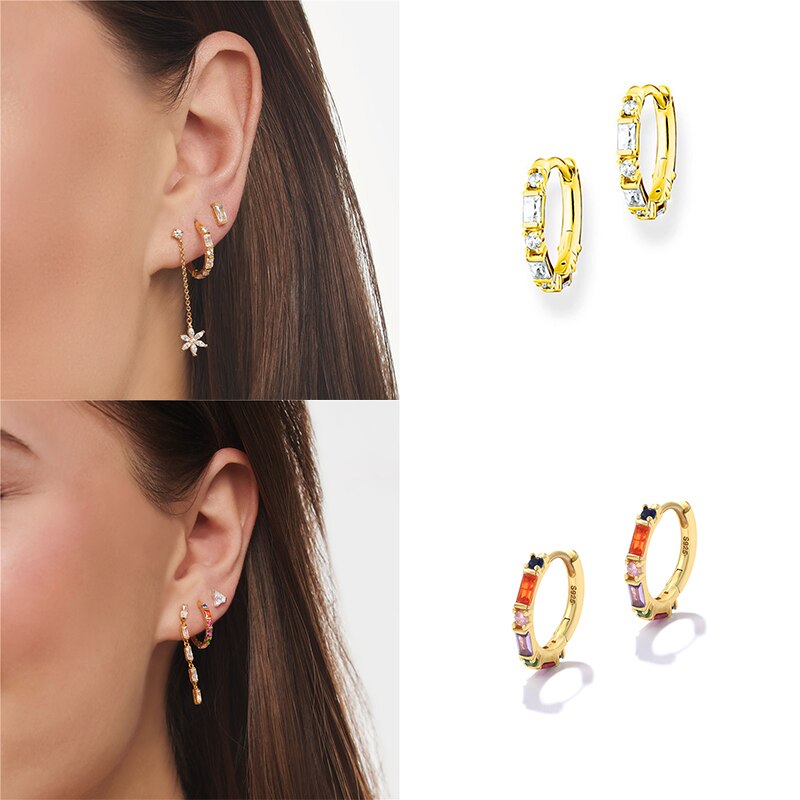 Romad 9mm colorido zircon aros brincos para mulher 925 prata esterlina brincos redondos presentes de jóias de casamento pendientes mujer