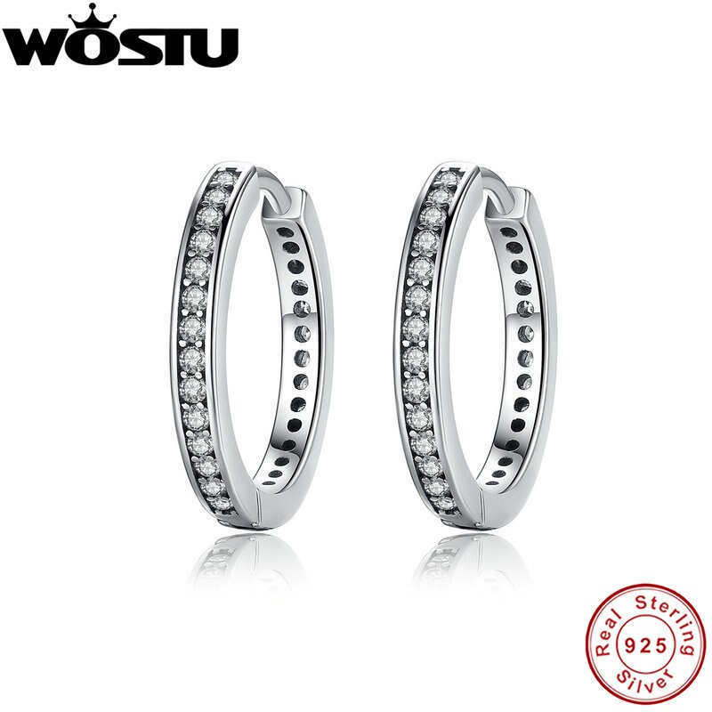 100% 925 Sterling Silver Party Eternity Hoop Earrings With Clear CZ For Women Authentic Original Jewelry XCHS456