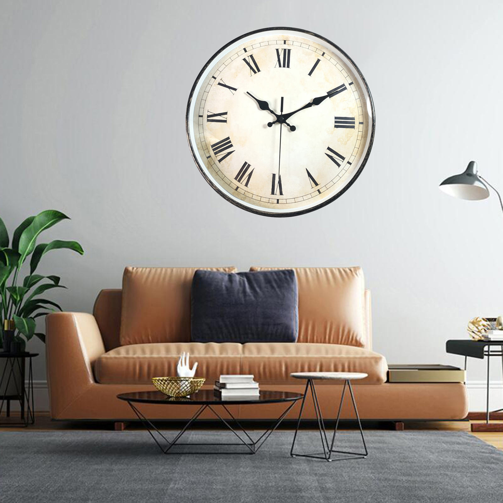 12&quot; Vintage Wall Clock Round Roman Numerals Easy Install Quartz Non Ticking