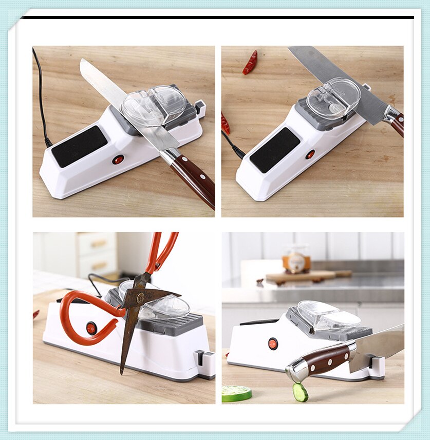 USB Electric Knife Sharpener Adjustable For Kitchen Knives Tool Knife Scissor Sharpening White Medium And Fine Grinding Blade