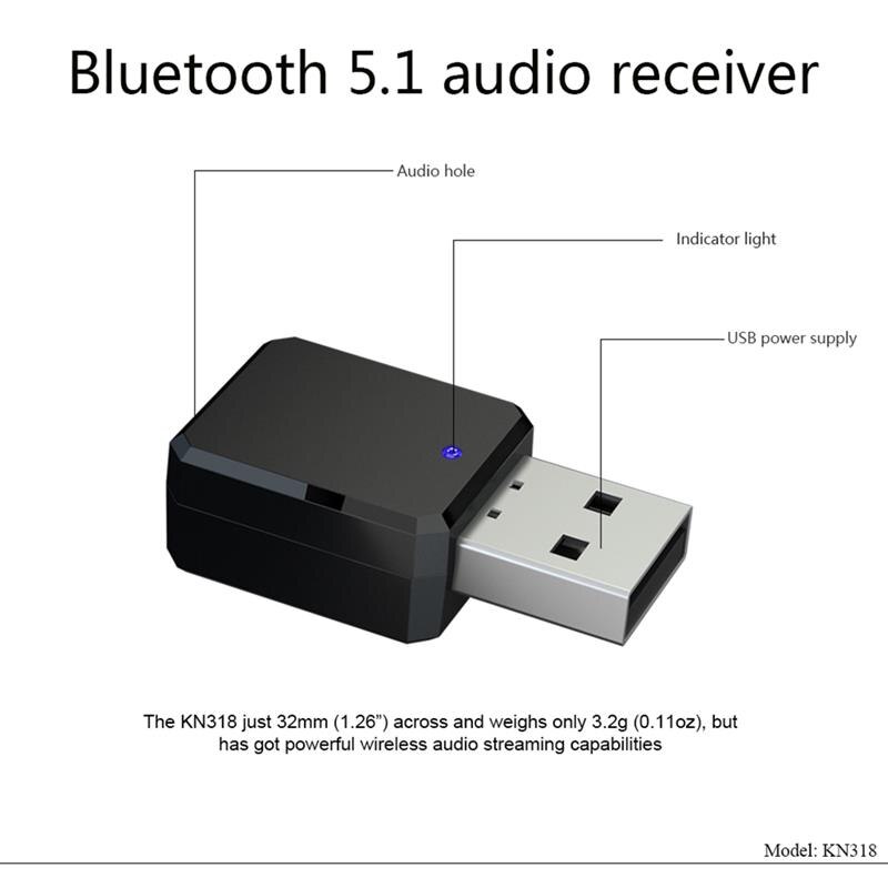 Usb Draadloze Bluetooth 5.1 3.5Mm Audio Receiver Bluetooth Audio Adapter Ontvanger Dual Output Met Ingebouwde Microfoon