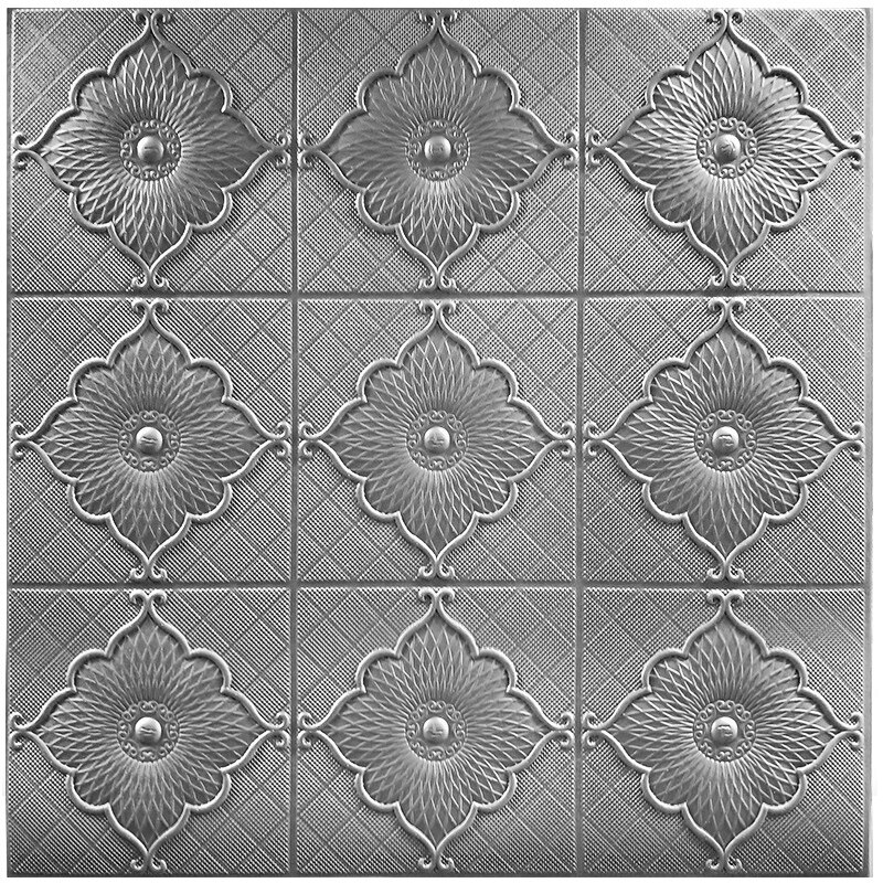 3D Muurstickers Plafond Sticker Dak Decoratie Schuim Behang Stereo Waterdicht Diy Tv Achtergrond Behang Sticker: silver / 1pcs 23X23cm